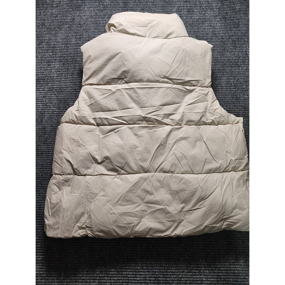 Puffit Cream Women's Large High Neck Puffer Vest Side Pockets Outerwear Cozy - Picture 2 of 10